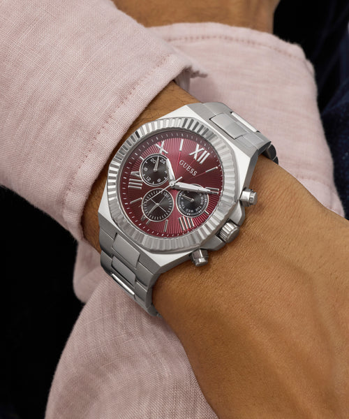 GUESS Men's Silver-Tone Multifunction Watch