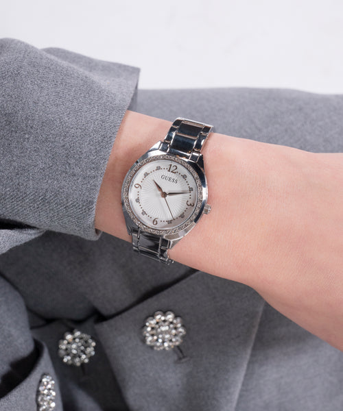 GUESS Silver-Tone Crystal Bezel Women's Watch