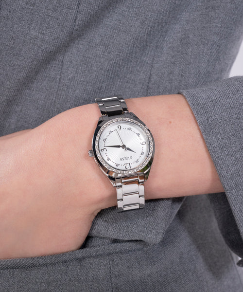 GUESS Silver-Tone Crystal Bezel Women's Watch