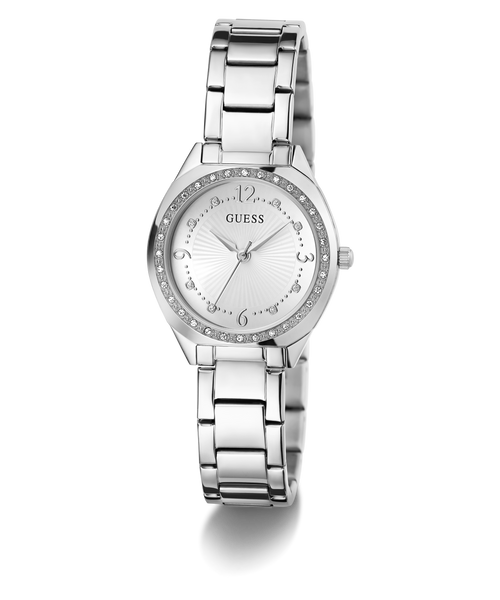 GUESS Silver-Tone Crystal Bezel Women's Watch