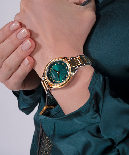 GUESS Two Tone Silver and Gold-Tone Crystal Bezel Women's Watch
