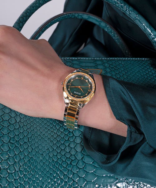 GUESS Two Tone Silver and Gold-Tone Crystal Bezel Women's Watch