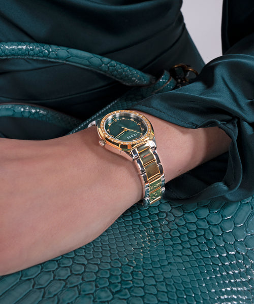 GUESS Two Tone Silver and Gold-Tone Crystal Bezel Women's Watch