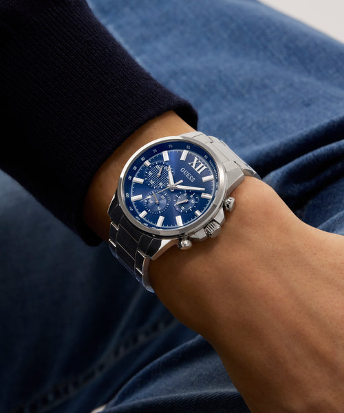 GUESS Men's Silver Tone Multi-function Watch