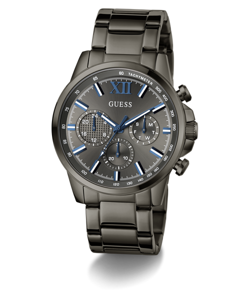 GUESS Mens Gunmetal-Tone Multifunction Watch