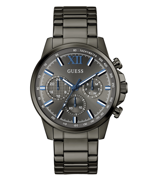 GUESS Mens Gunmetal-Tone Multifunction Watch