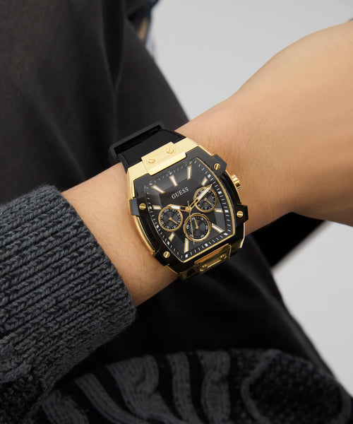 Mens Black Gold Tone Multi-function Watch