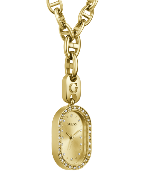 GUESS Ladies Gold-Tone Analogue Watch Necklace