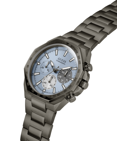 GUESS Mens Gunmetal-Tone Multifunction Watch