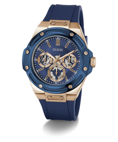 GUESS Mens Rose Gold-Tone Multifunction Watch