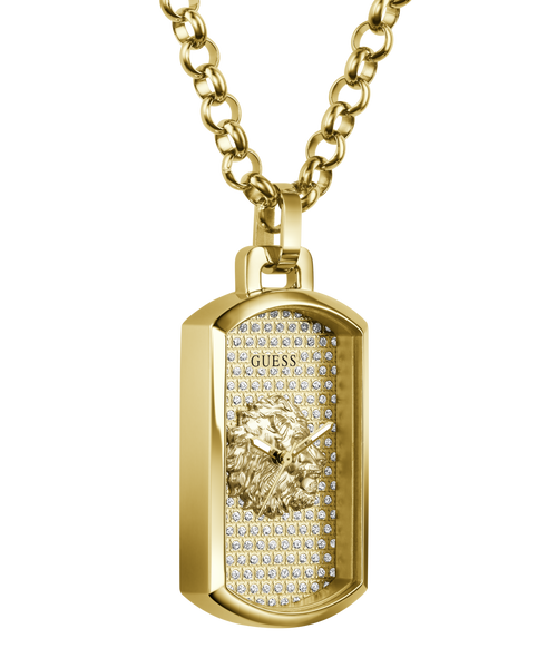 GUESS Mens Gold-Tone Analogue Watch Neckalce