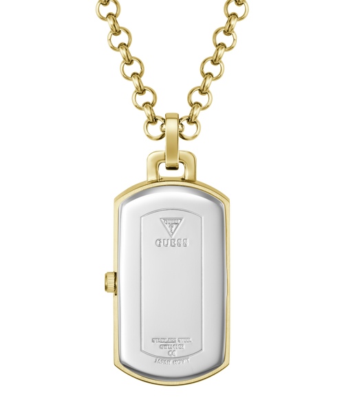 GUESS Mens Gold-Tone Analogue Watch Neckalce