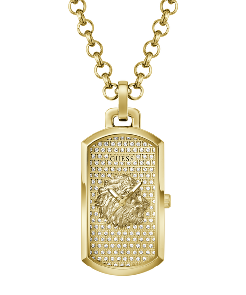 GUESS Mens Gold-Tone Analogue Watch Neckalce